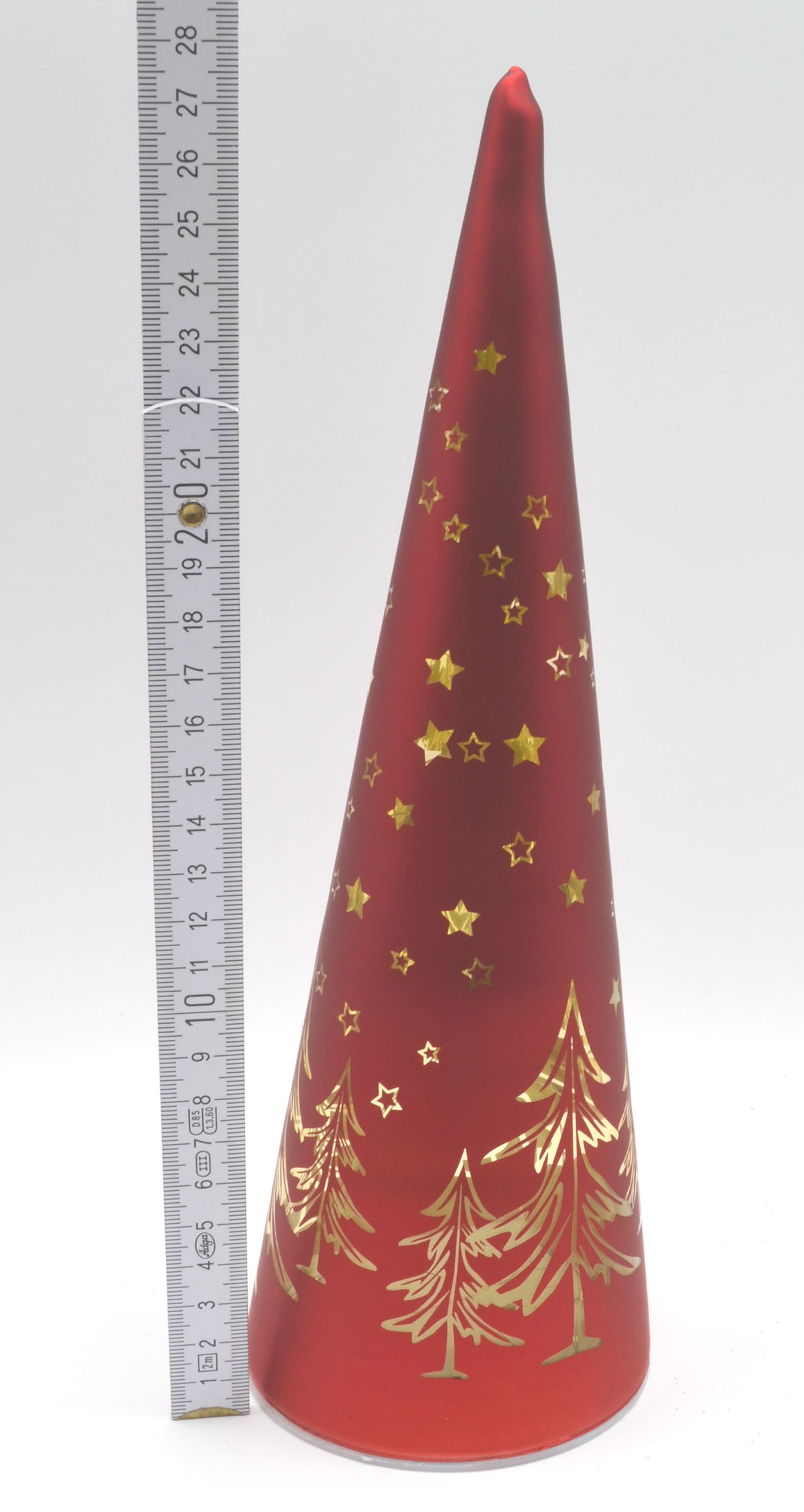 LED-Glastanne rot mit Timer und Weihnachtsmotiv – 25 cm
