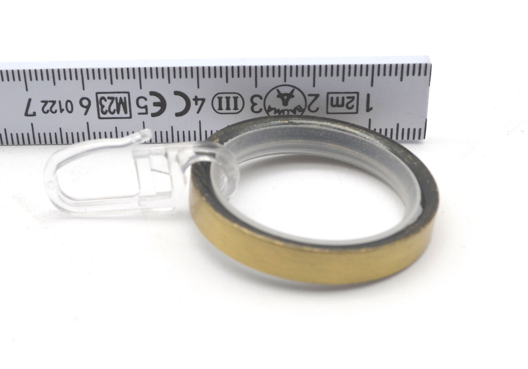 10 Stück Ringe mit Faltenhaken und Kunststoffeinlage messing antik