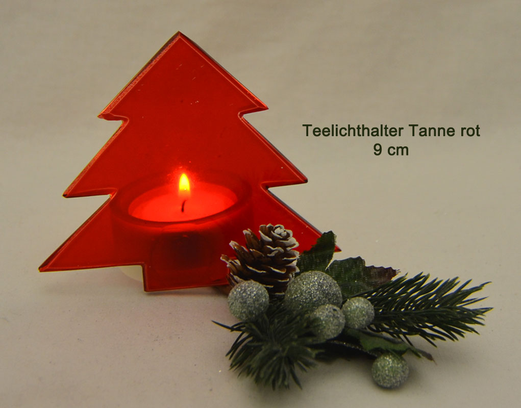 Teelichthalter Tanne rot 9 cm Glas