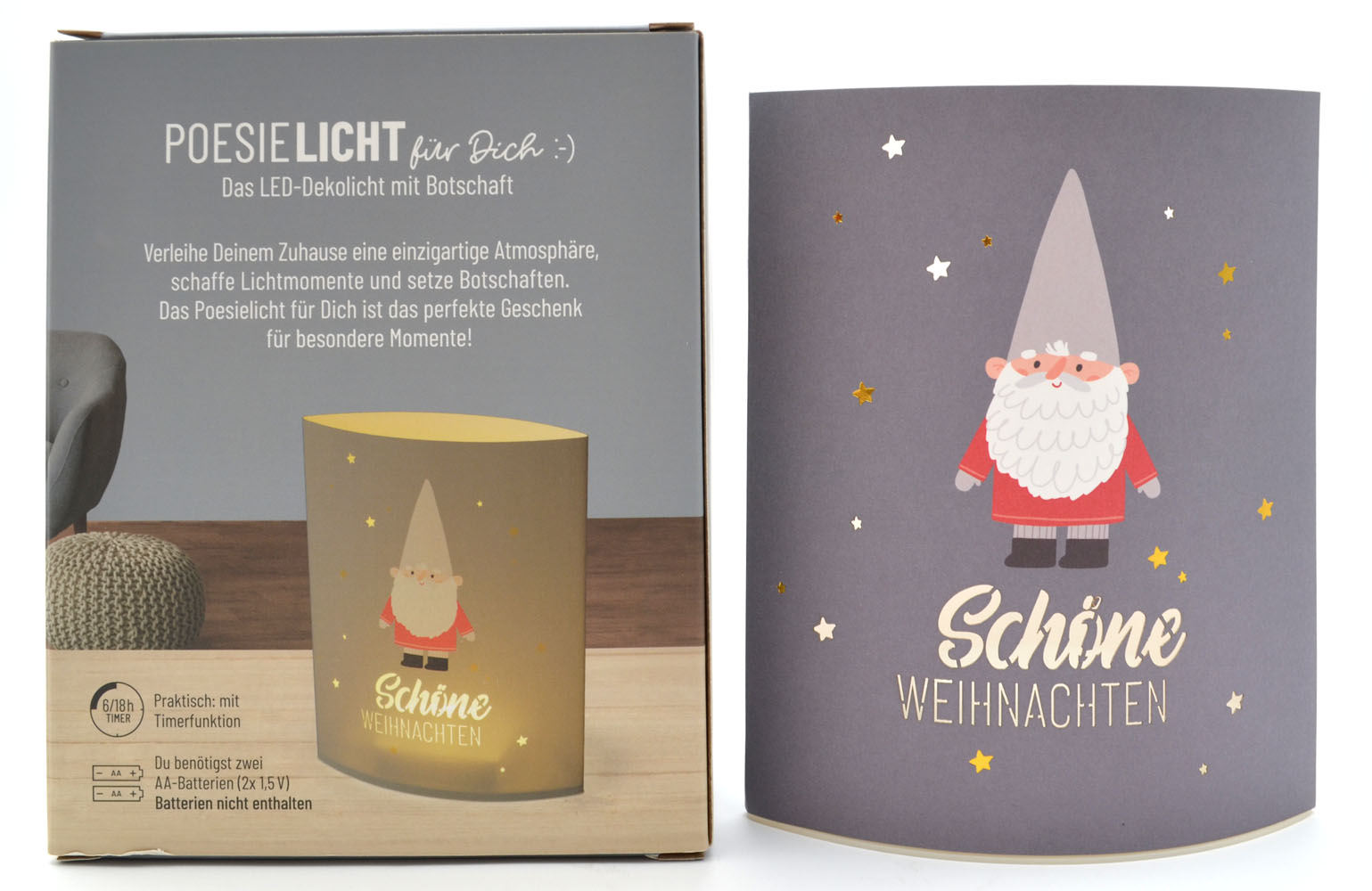 LED-Laterne Poesielicht Zwerg zum Stehen oder Hängen mit Timer 16x13,x5 cm 