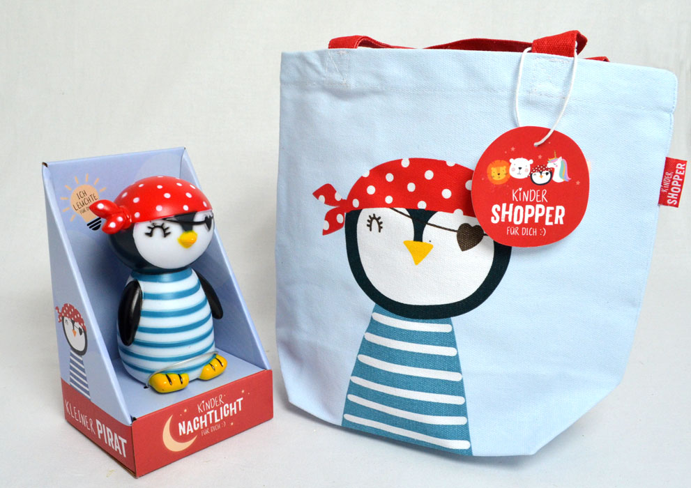 Set LED-Nachtlicht für Kinder Pirat mit Timer und Shopper