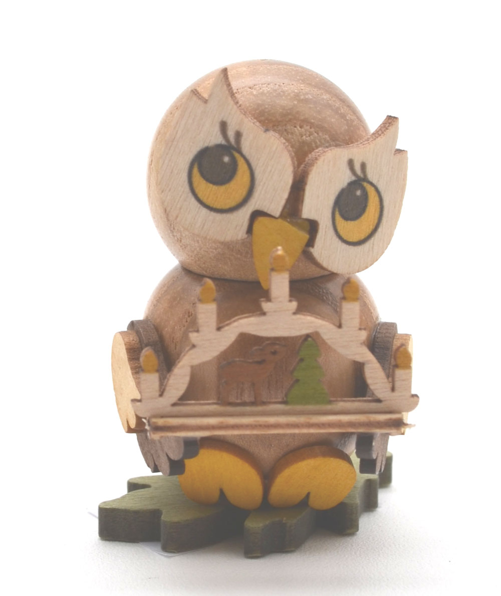 Kuhnert - Eulenkind mit Schwibbogen zum Stellen - Holzfigur ca. 4 cm