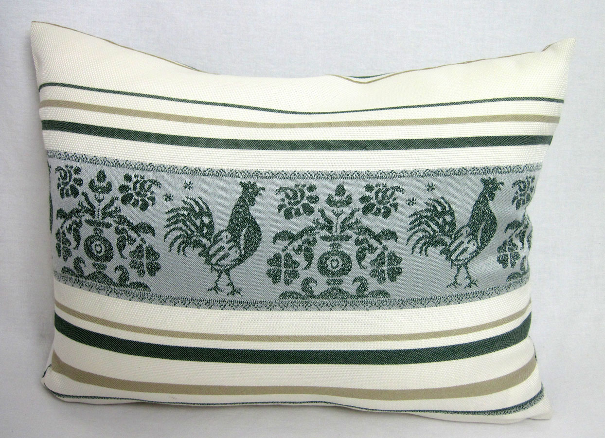 Kissenhülle Kissenbezug natur-grün Streifen Huhnmotiv ca.50x30cm