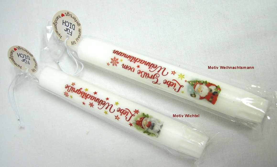 1 Stabkerze "Liebe Grüße vom Weihnachtsmann" Höhe 19 cm