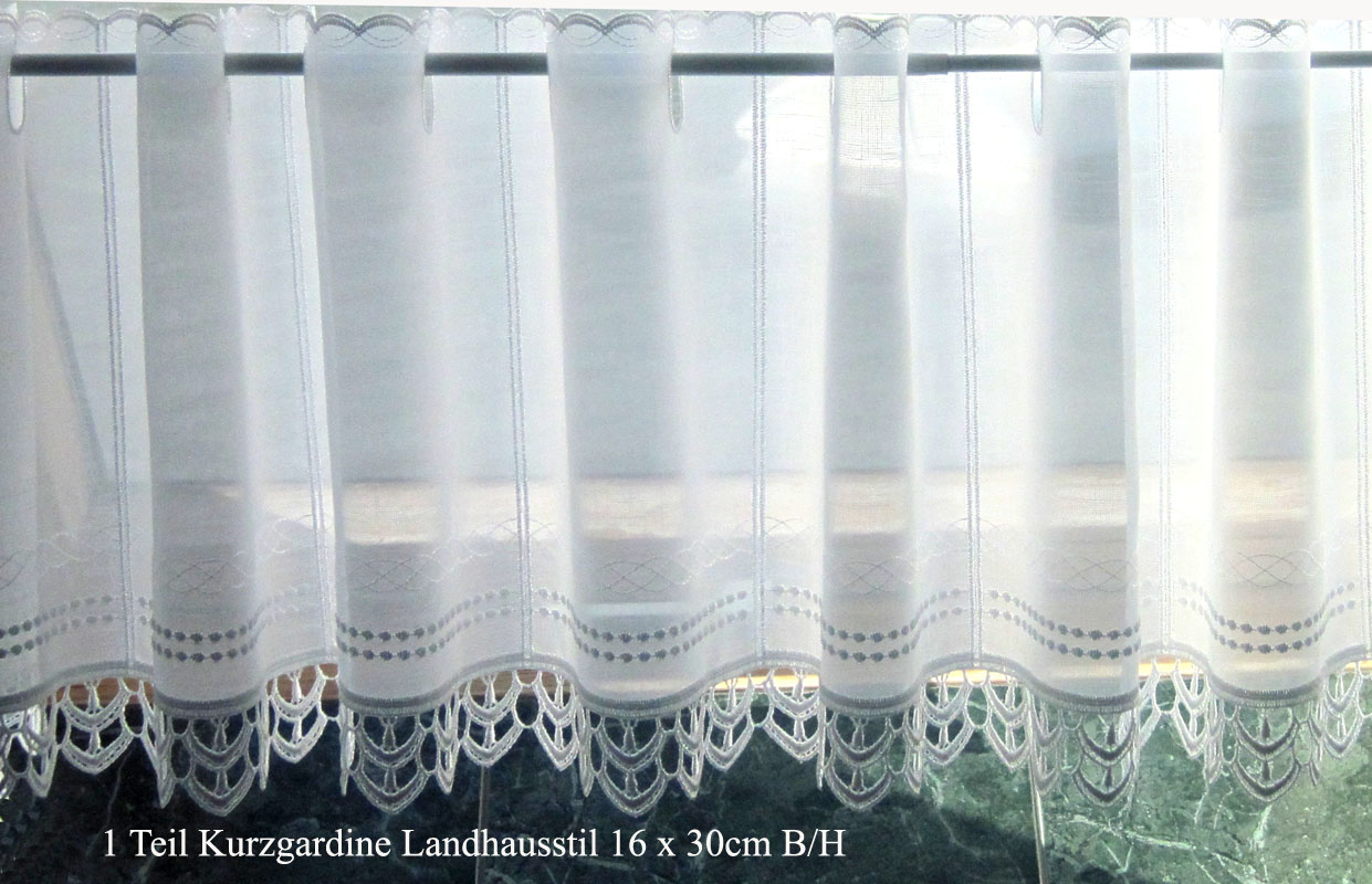 1 Teil / Lamelle Kurzgardine mit Stickerei natur Landhausstil16x30cm B/H