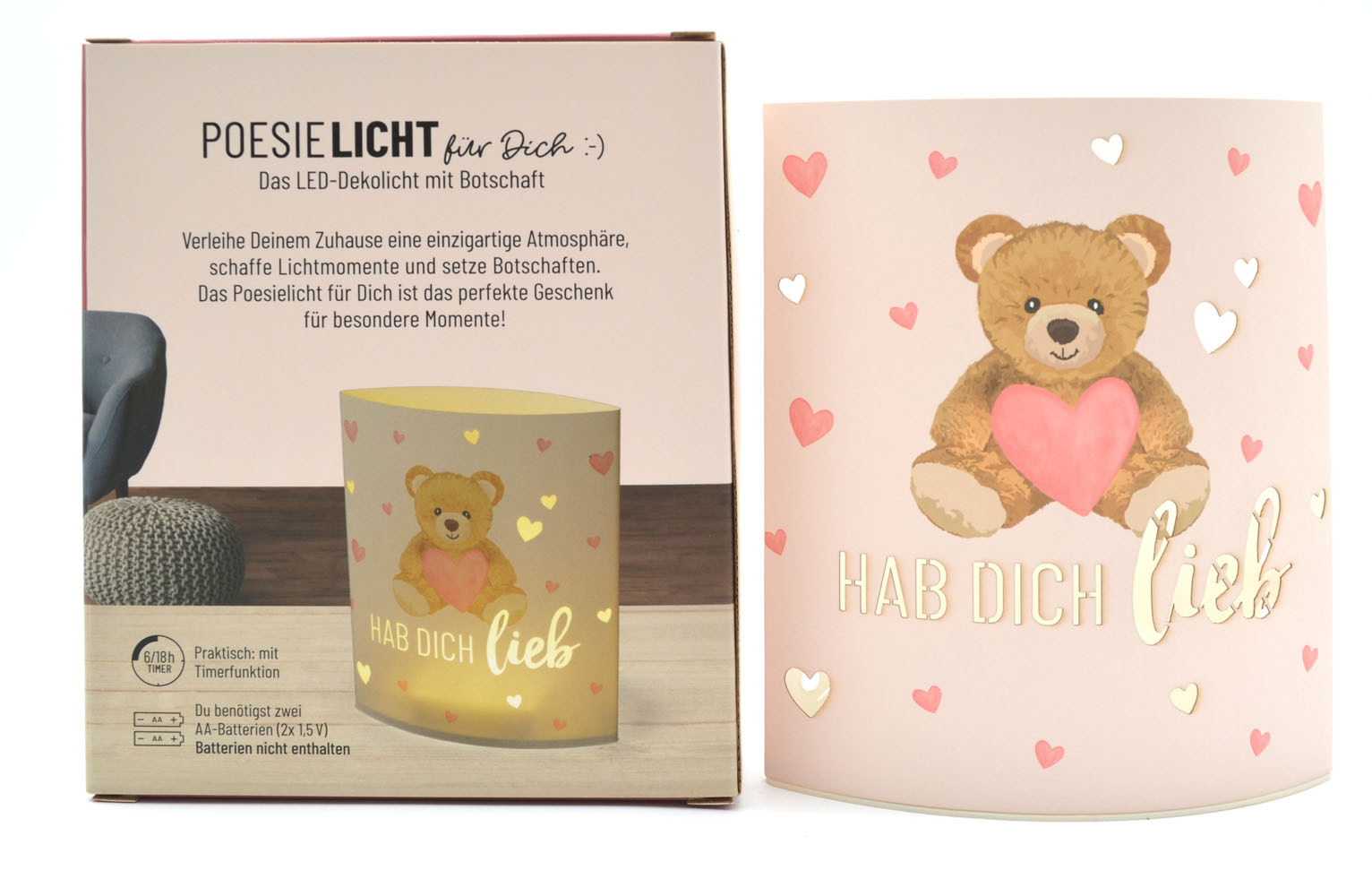 LED-Laterne Poesielicht Teddy zum Stehen oder Hängen mit Timer 16x13,x5 cm