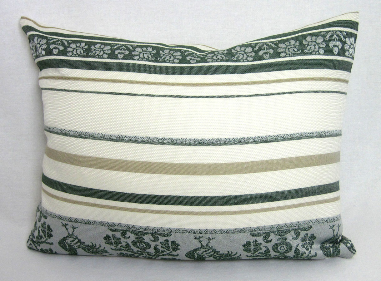 Kissenhülle Kissenbezug natur-grün Streifen Huhnmotiv ca.50x30cm