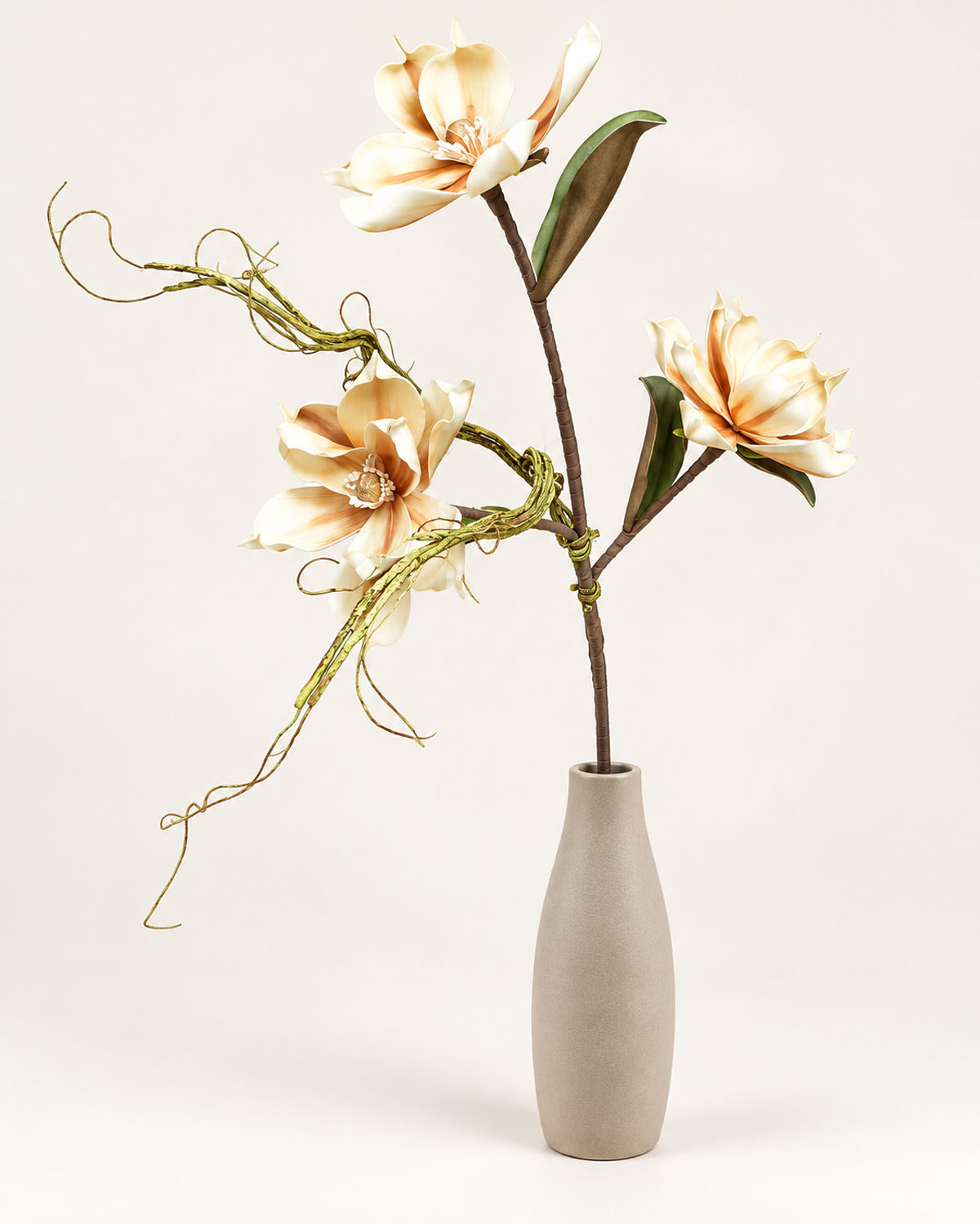 Künstlicher Magnolienzweig 106 cm mit 3 Blüten Beige, Altrosa oder Weiß  Varianten