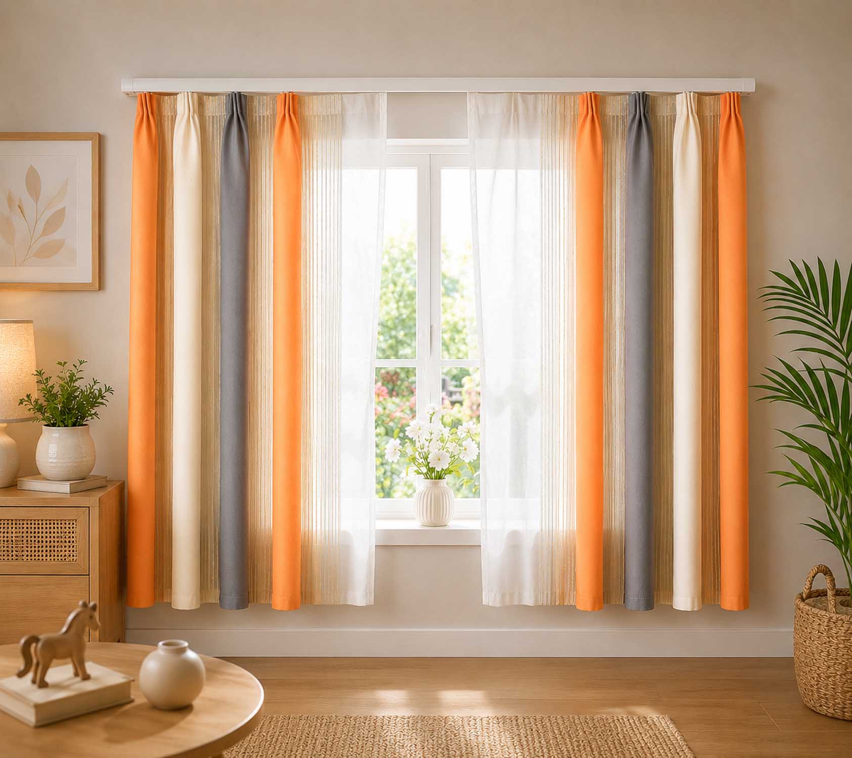2 Dekoschals Seitenschal orange-weiss-grau 50 x 1,42 m (BxH)