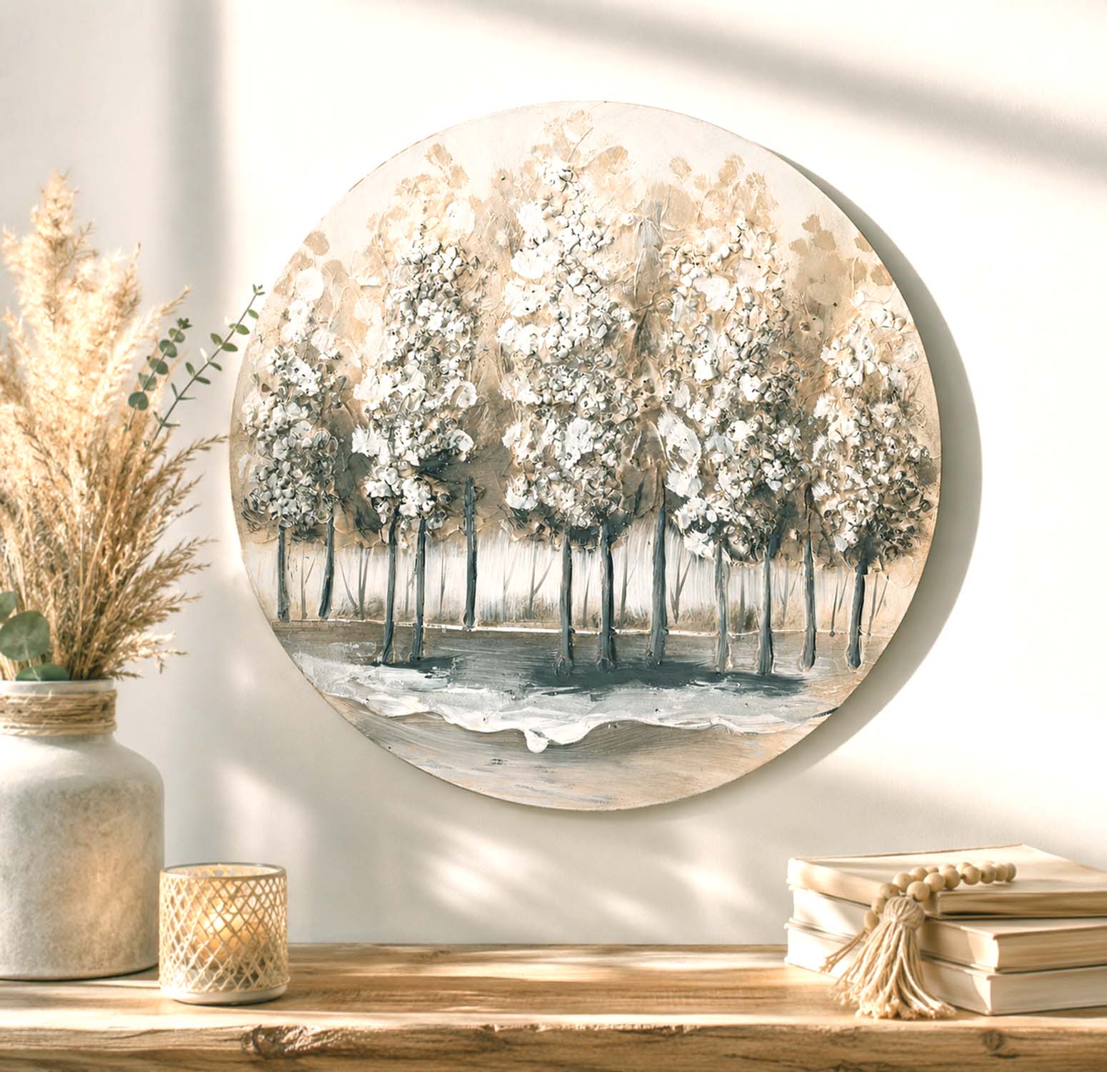 Wandbild Bäume mit 3D-Effekt und Glitzersteinen Ø 48 cm B-Ware