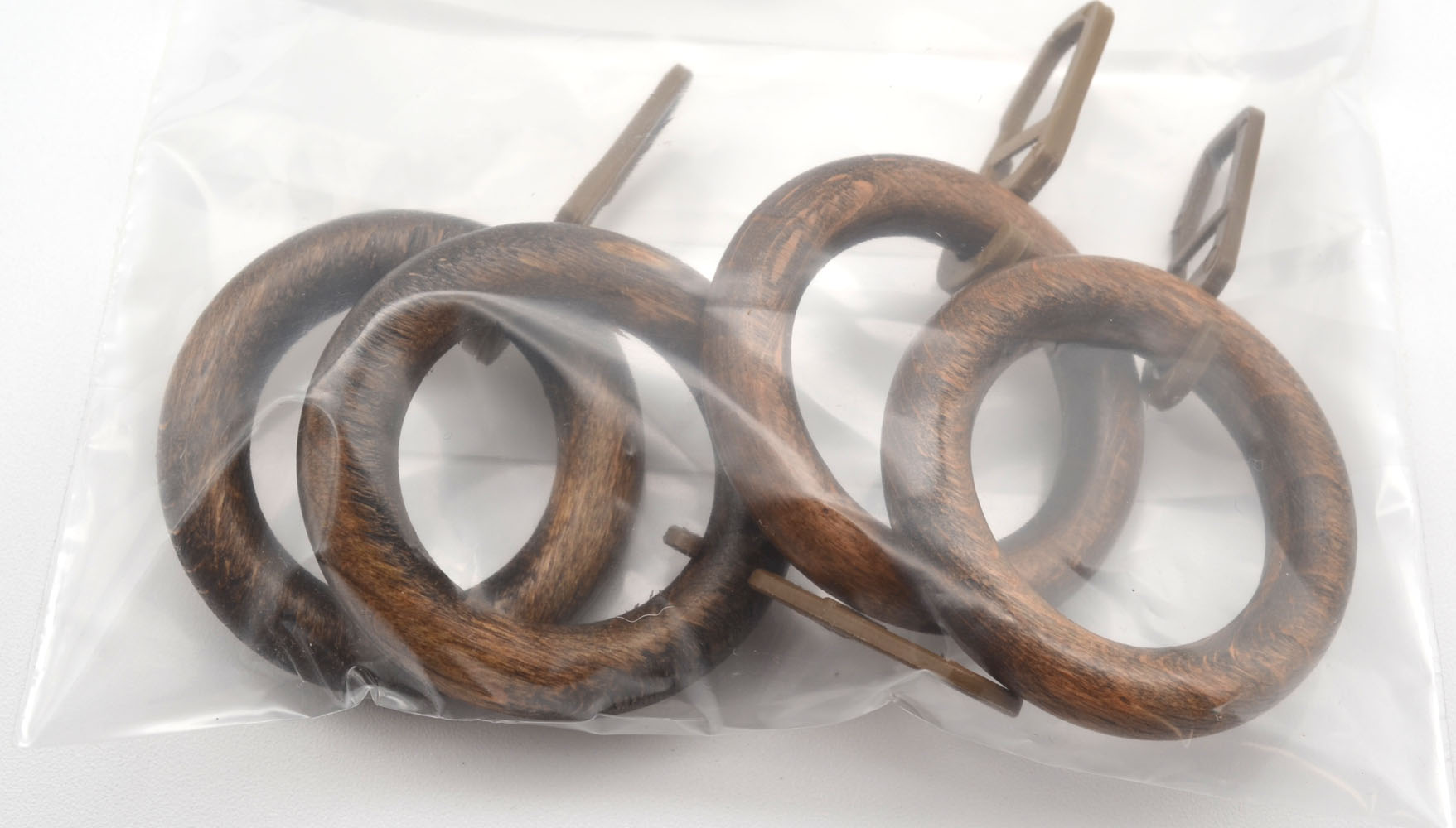 4Stück Holz-Ringe mit Faltenhaken für Stangen mit Ø 20mm Nussbaum