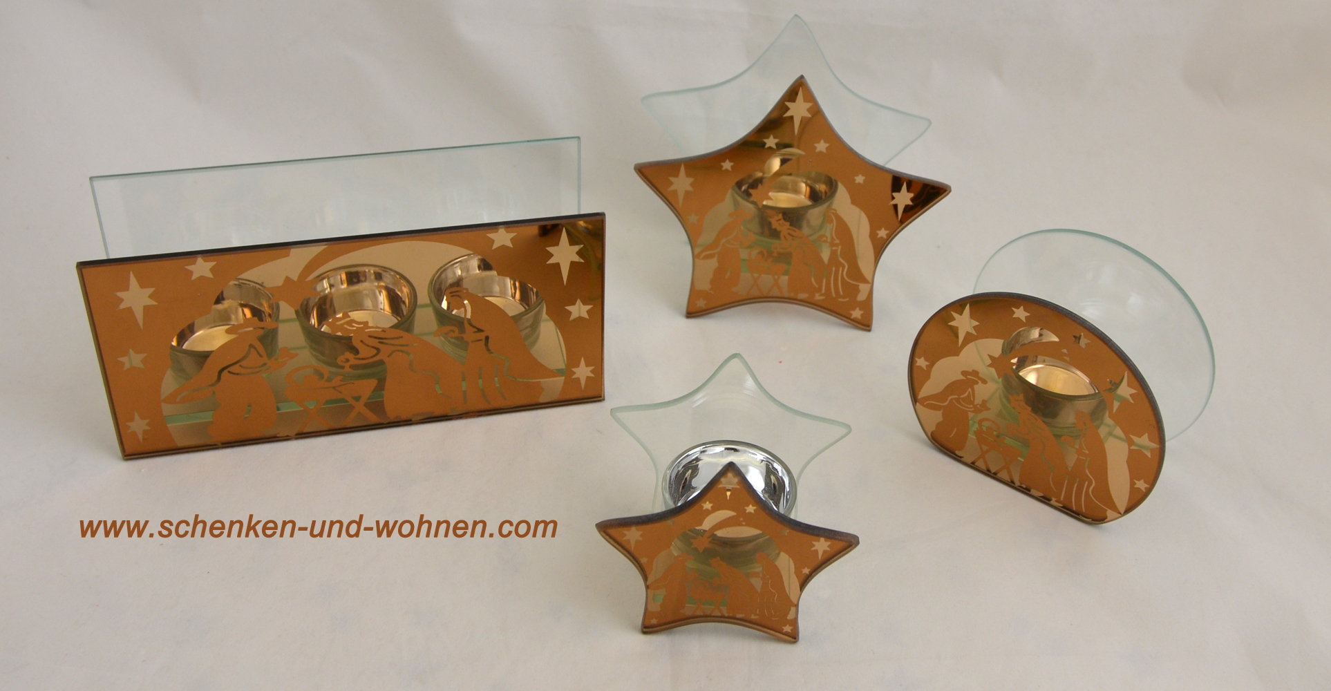 Modernes Teelicht aus Glas Rechteck kupfer 10 cm Heilige Familie