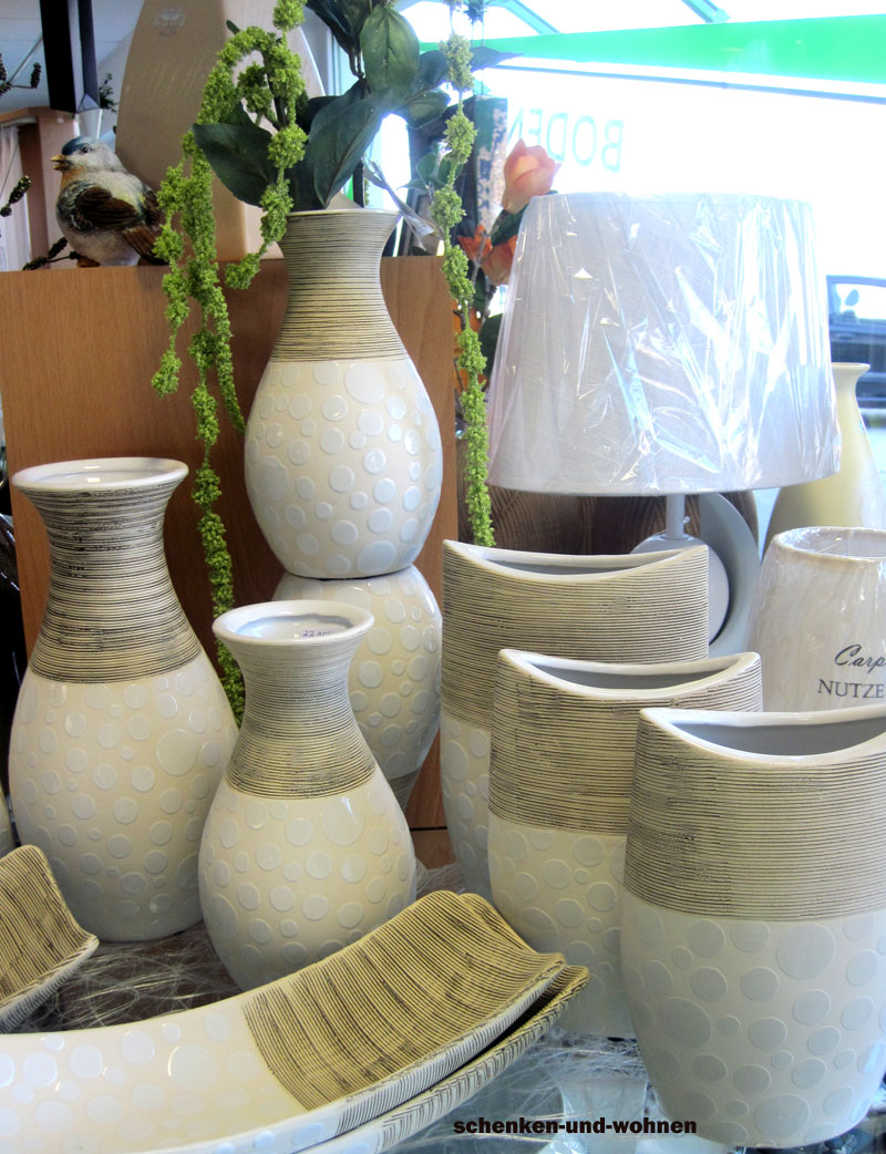 Keramik-Vase "Punto" creme/braun/weiß ca. 24 x 6,5 x 16 cm (H/T/B)