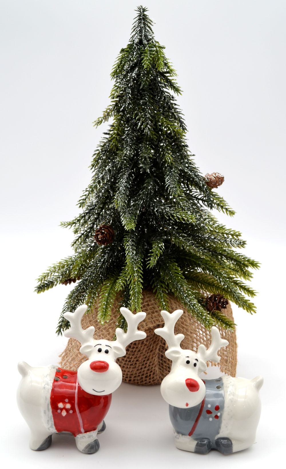 Deko-Elch 2er Set aus Keramik – mit roter Nase Deko-Elch 2er Set aus Keramik – mit roter Nase