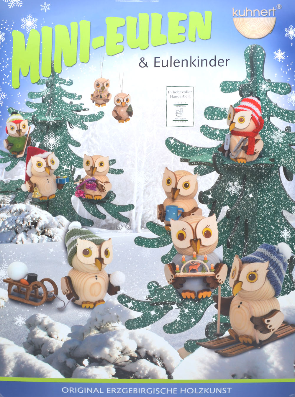 Kuhnert - Eulenkind mit Schaukelpferd zum Stellen - Holzfigur ca. 4 cm