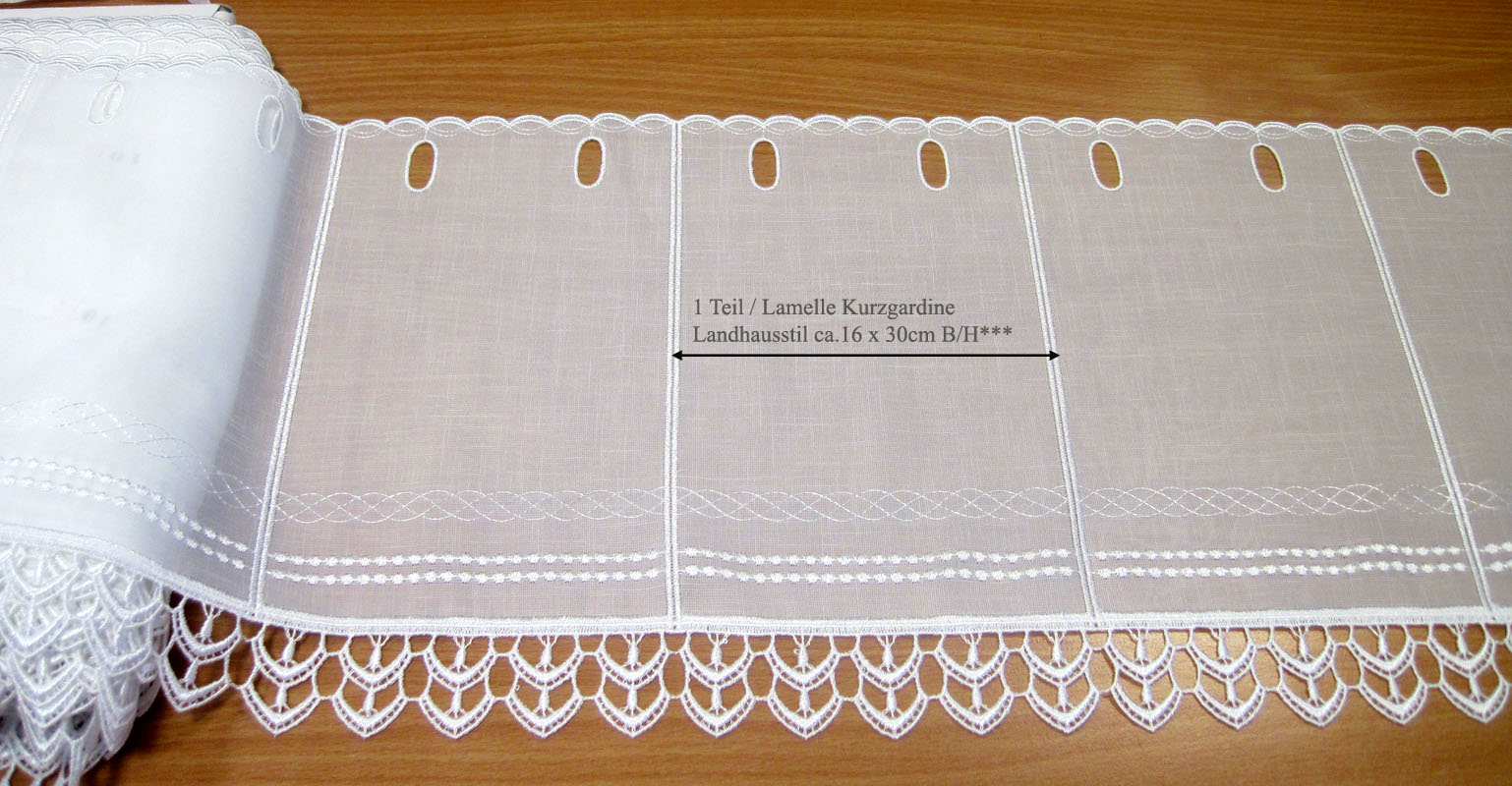 1 Teil / Lamelle Kurzgardine mit Stickerei natur Landhausstil16x30cm B/H