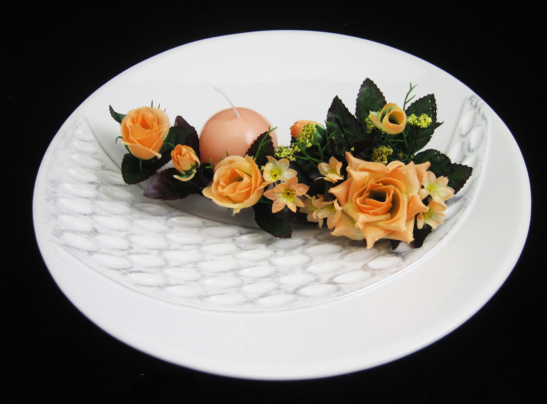 Deko-Schale/Teller Pamplona mit Reliefstruktur, creme ca. 35 cm