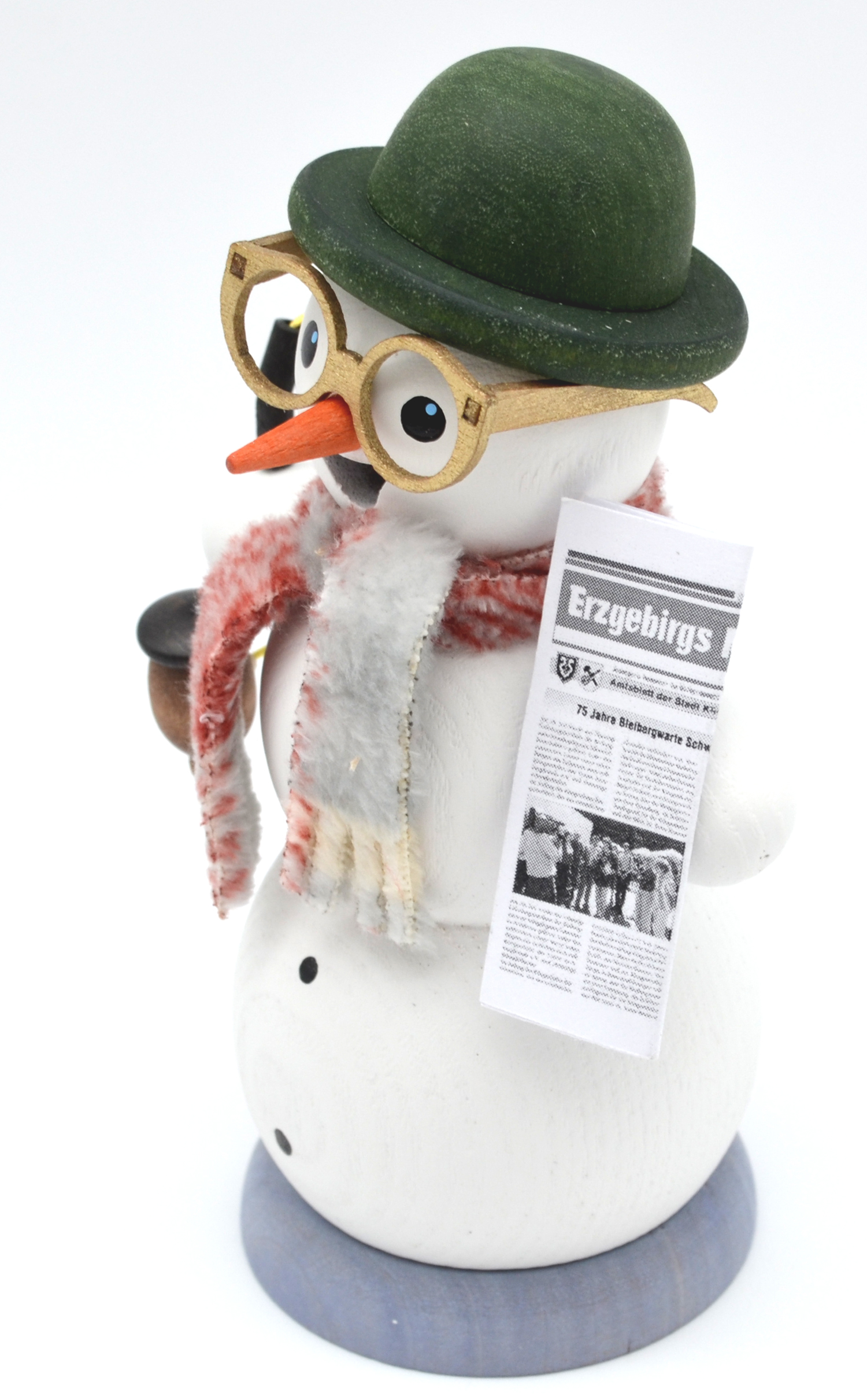 Rauchfigur Schneemann mit Zeitung Holz bunt ca.13 cm