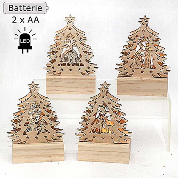 Mini-LED-Laserholz-Baum - Heilige Familie - für Batteriebetrieb 13 x 7 x 11 cm