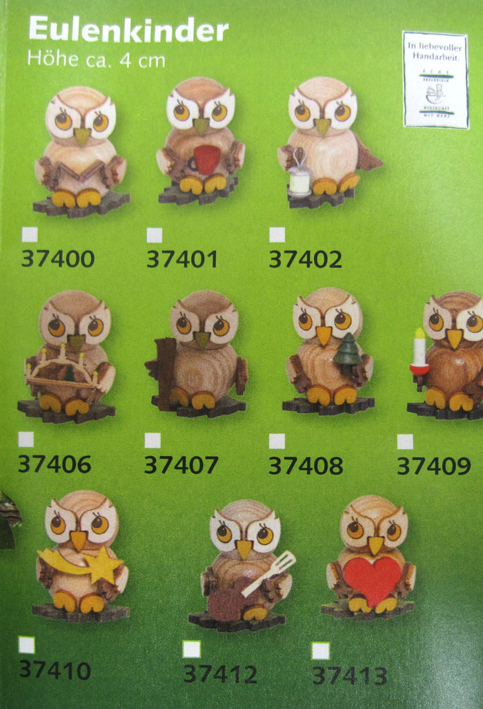 Kuhnert - Eulenkind mit Schaukelpferd zum Stellen - Holzfigur ca. 4 cm