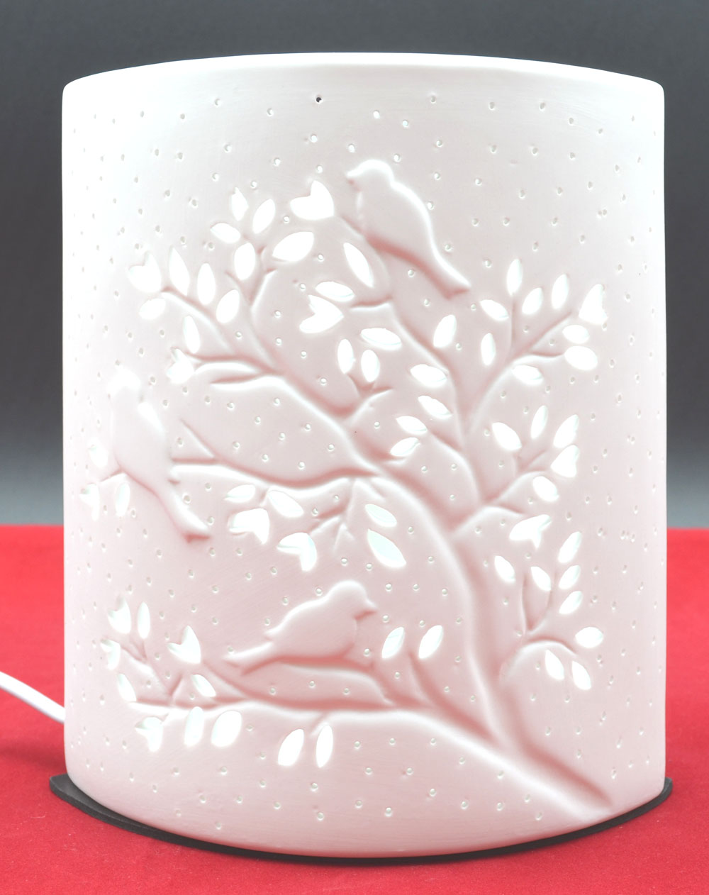 Porzellan-Lampe Ellipse Zweigmotiv weiß ca.20 x 16,5 x 10,5 cm (H/B/T)