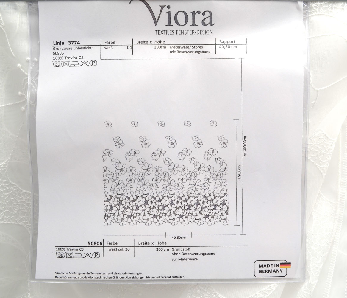 Gardine Stores Meterware Stickerei 300 hoch weiss