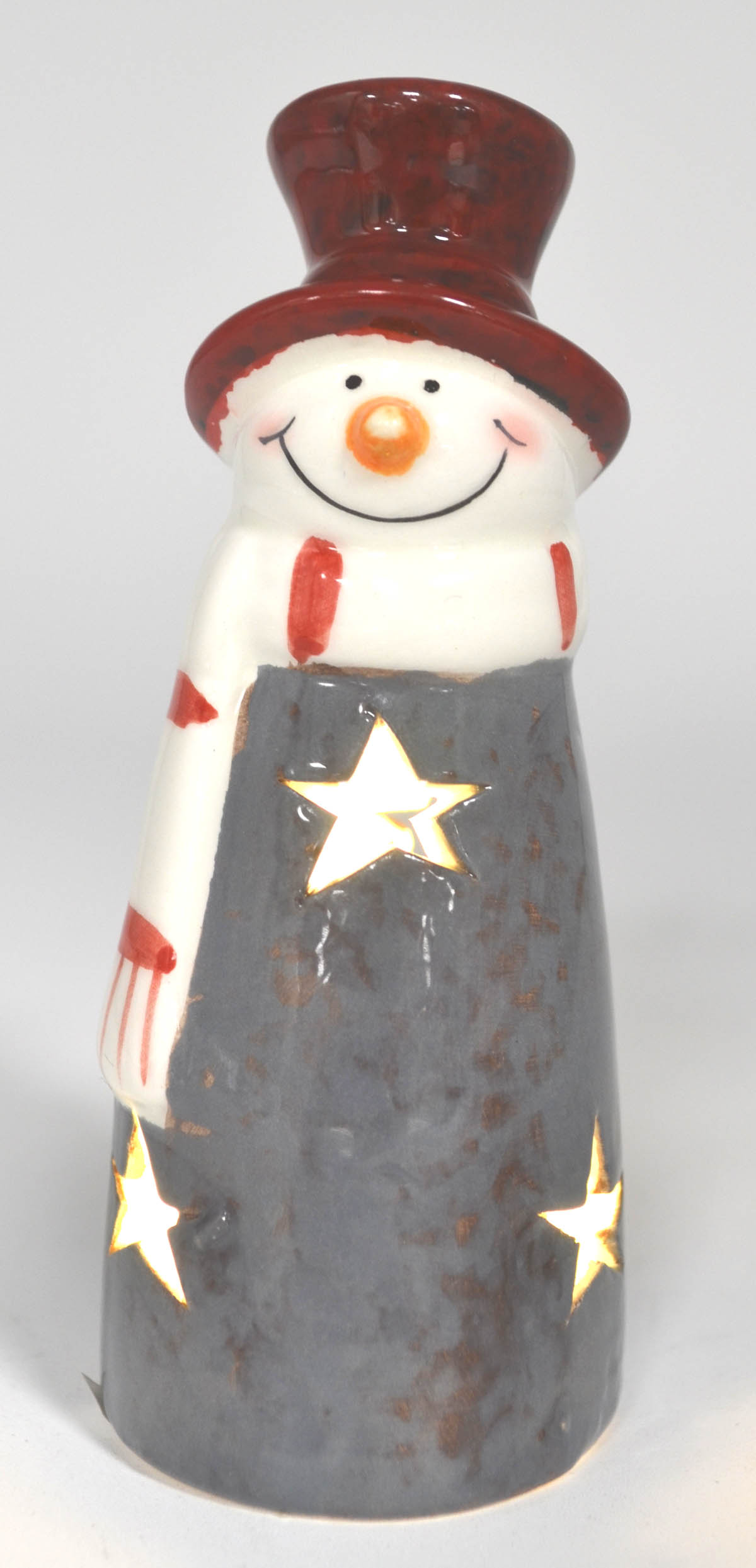 Keramik-Schneemann mit LED und Timer Höhe 12 cm, Breite 5,2 cm, Tiefe 4,7 cm