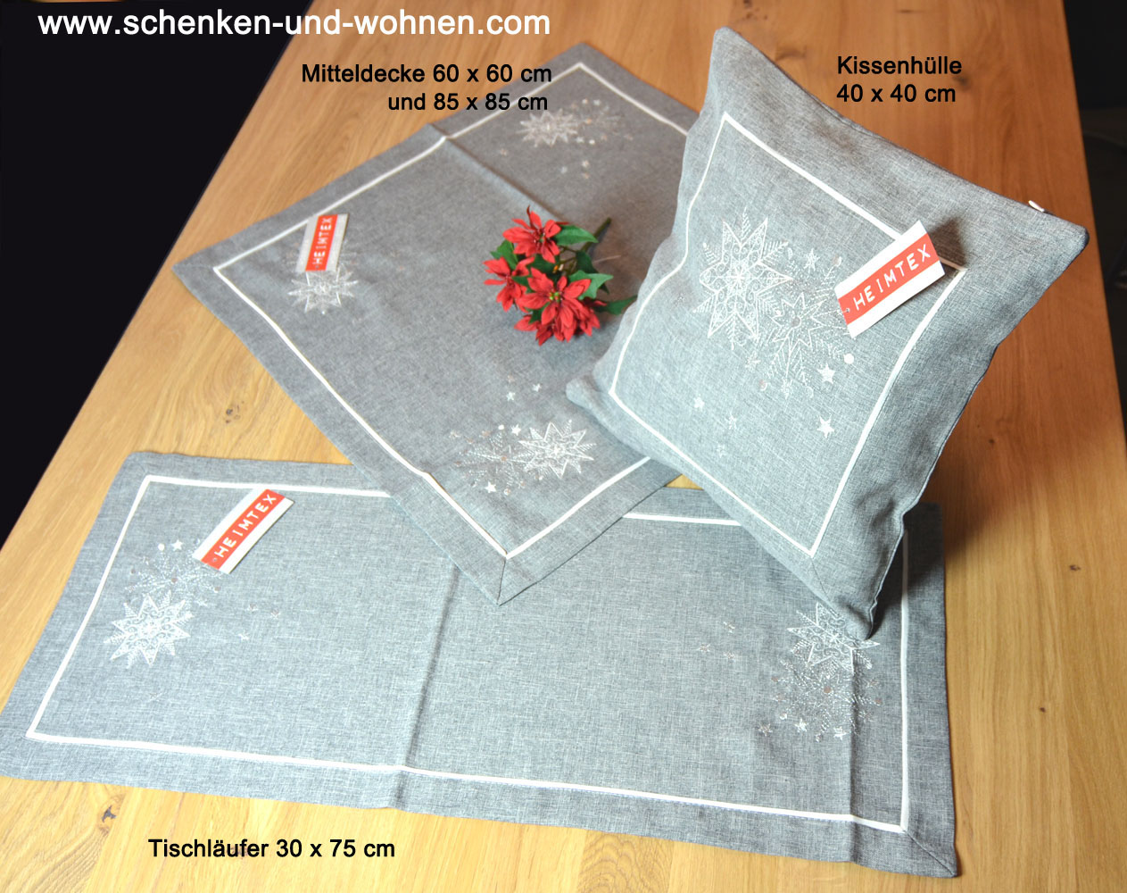 Tischläufer 30 x 75 cm Schneekristall grau