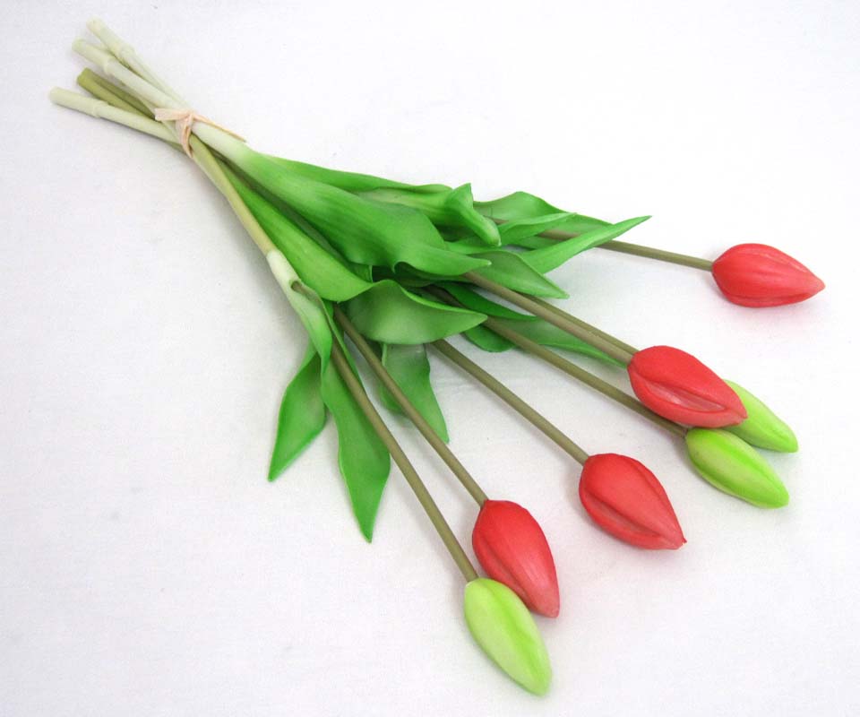 Tulpenstrauß 7 Blüten, künstlich rosa-weiss ca. 42cm