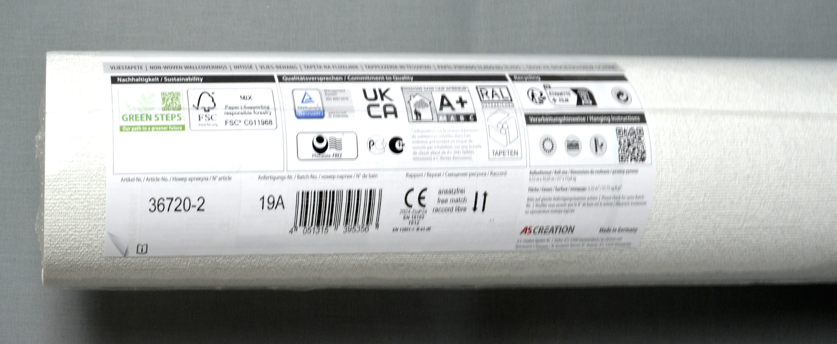 Vliestapete 36720-2 Uni weiß mit Struktur 10,05mx0,53m 367202