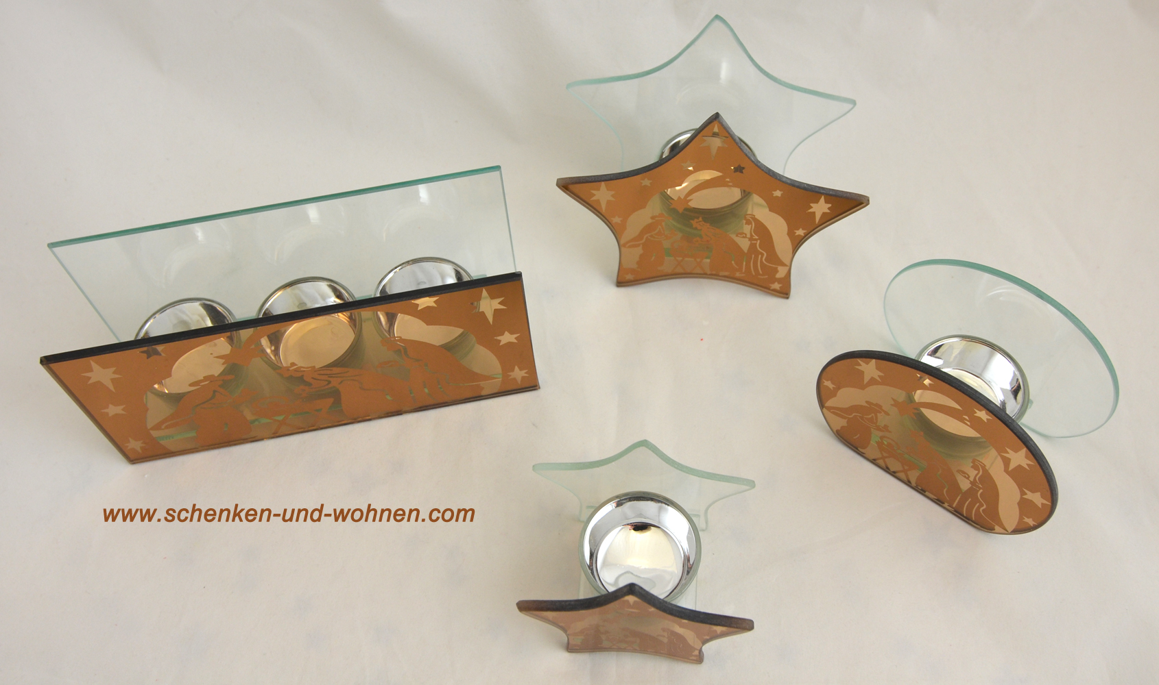 Modernes Teelicht aus Glas Rechteck kupfer 10 cm Heilige Familie