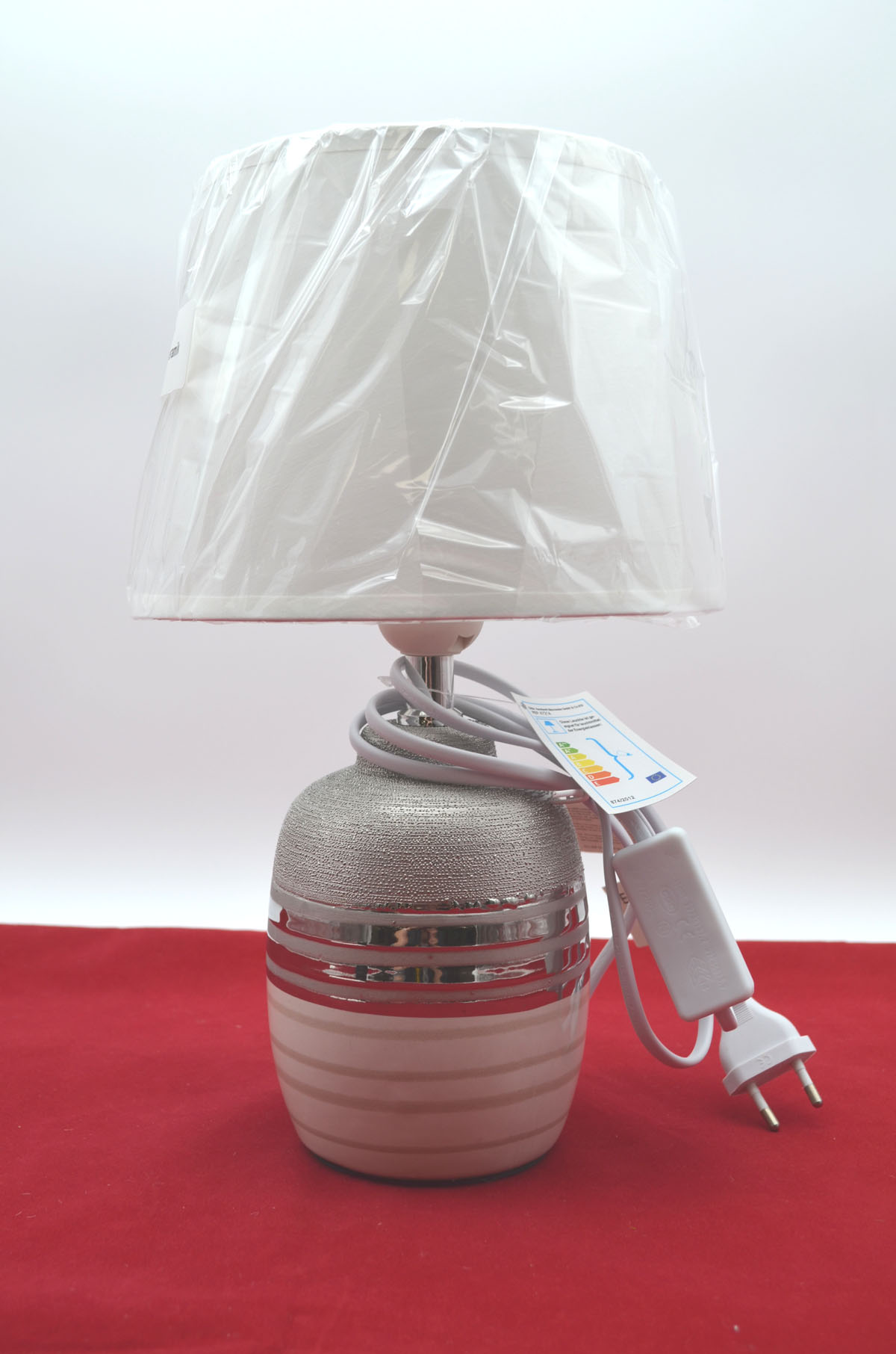 Tischleuchte "Lavena" Keramik grau-weiß gestreift 33x18x18 cm (HxBxT) 