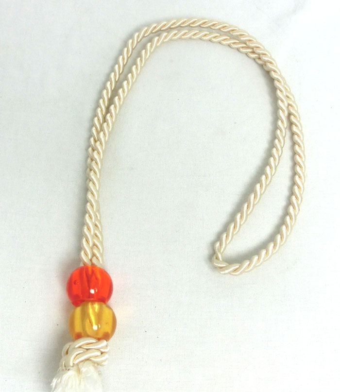 Kordel Raffhalter mit 2 Kunststoffperlen Creme ca. 50 cm