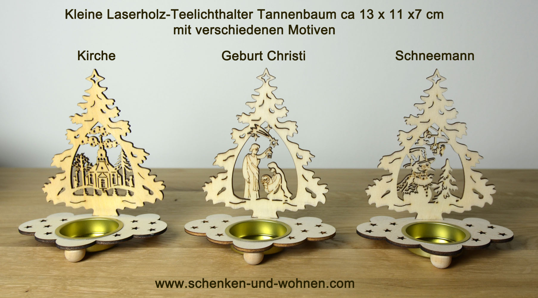 Laserholz-Teelichthalter Tanne mit Motiv Kirche 13 x 11 x 7 cm (HxBxT)