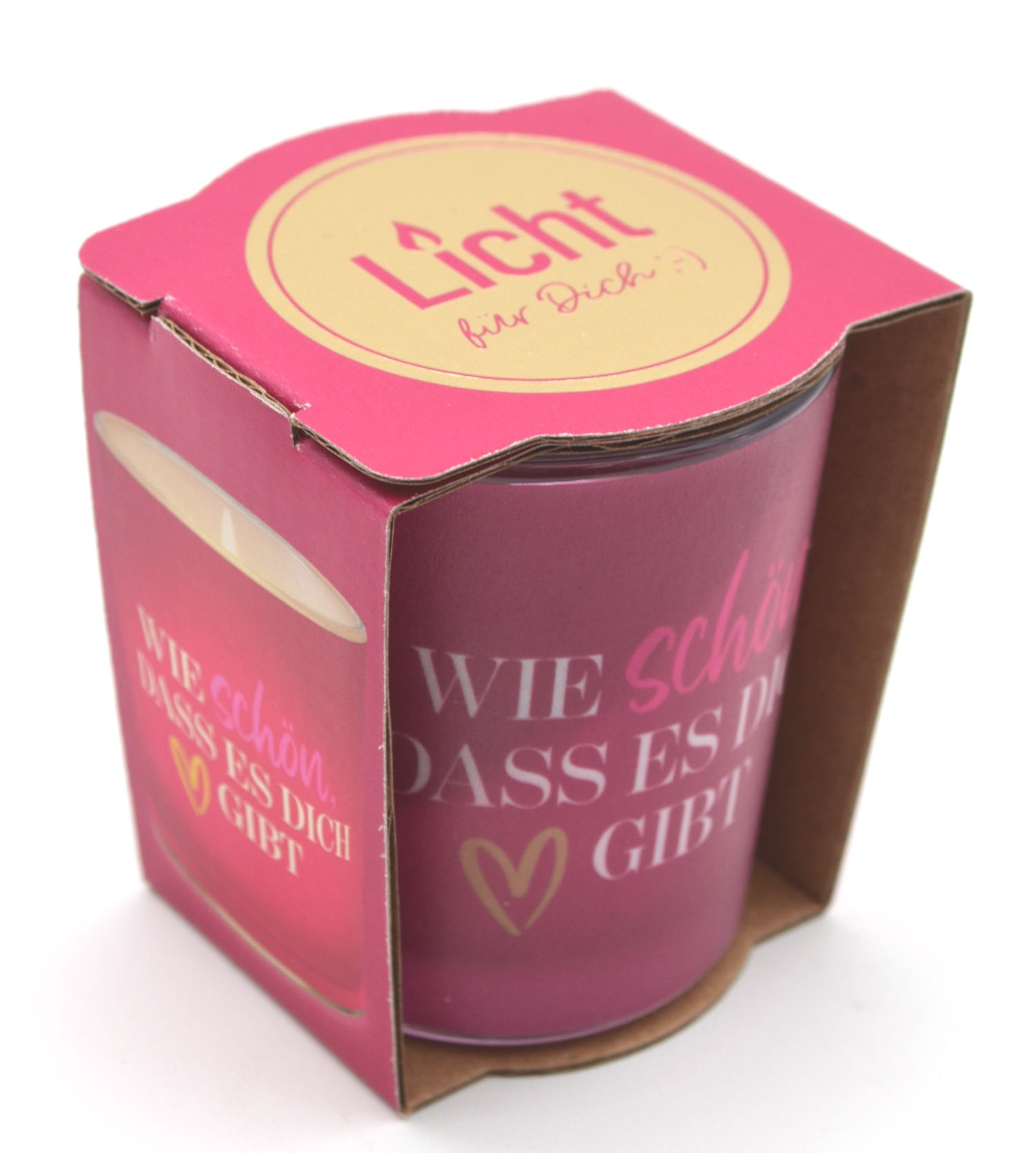 Windlicht inkl. Teelicht mit Spruch "Wie schön, dass es Dich gibt"