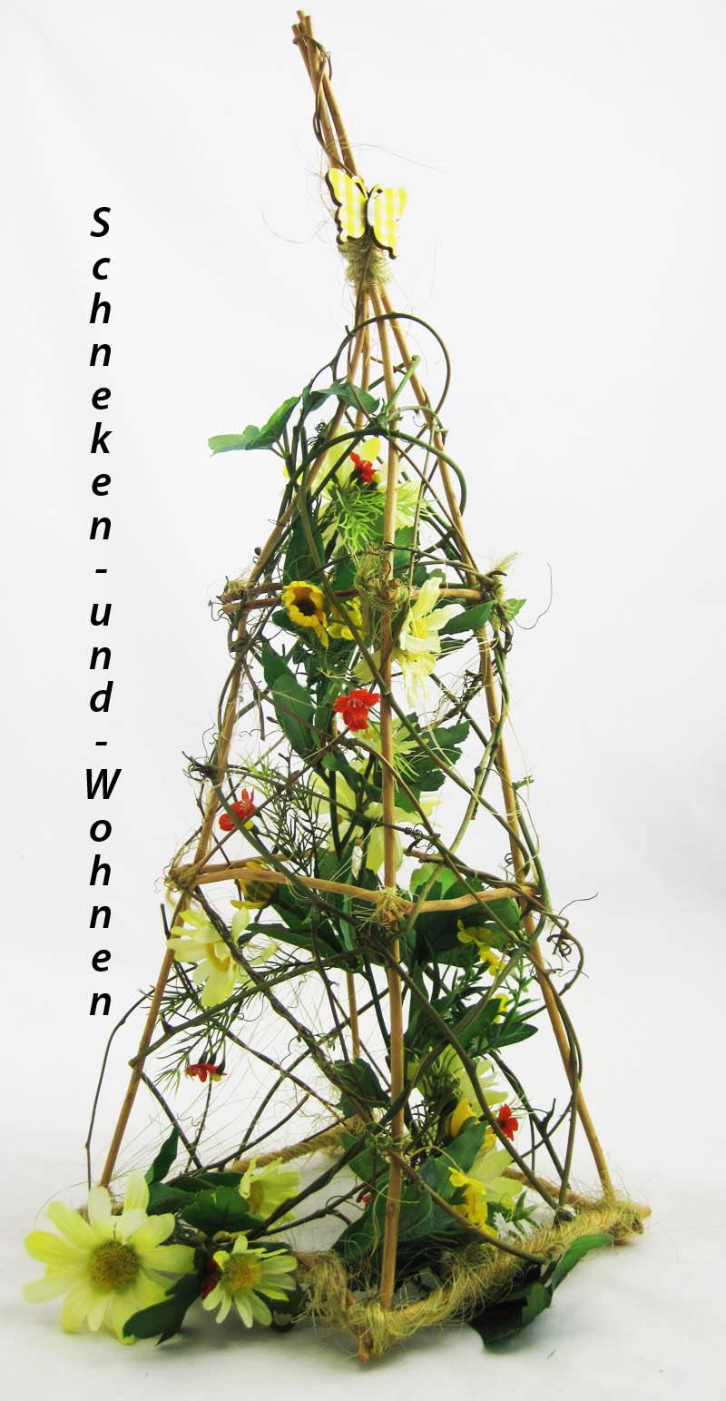 bambuskegel_mit_kunstblumen_ Dekorativer Kegel mit Kunstmaterialien bestückt ca. 53 cm hoch
