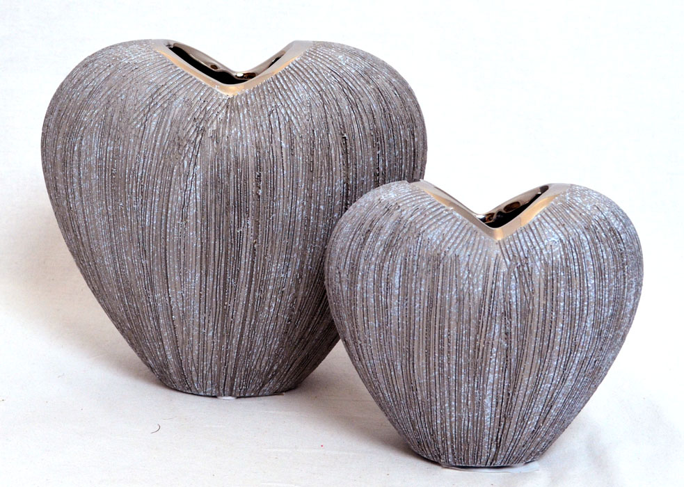 Keramik Herz-Vase "Vulcanos" grau-silber glänzend ca. 16 cm hoch