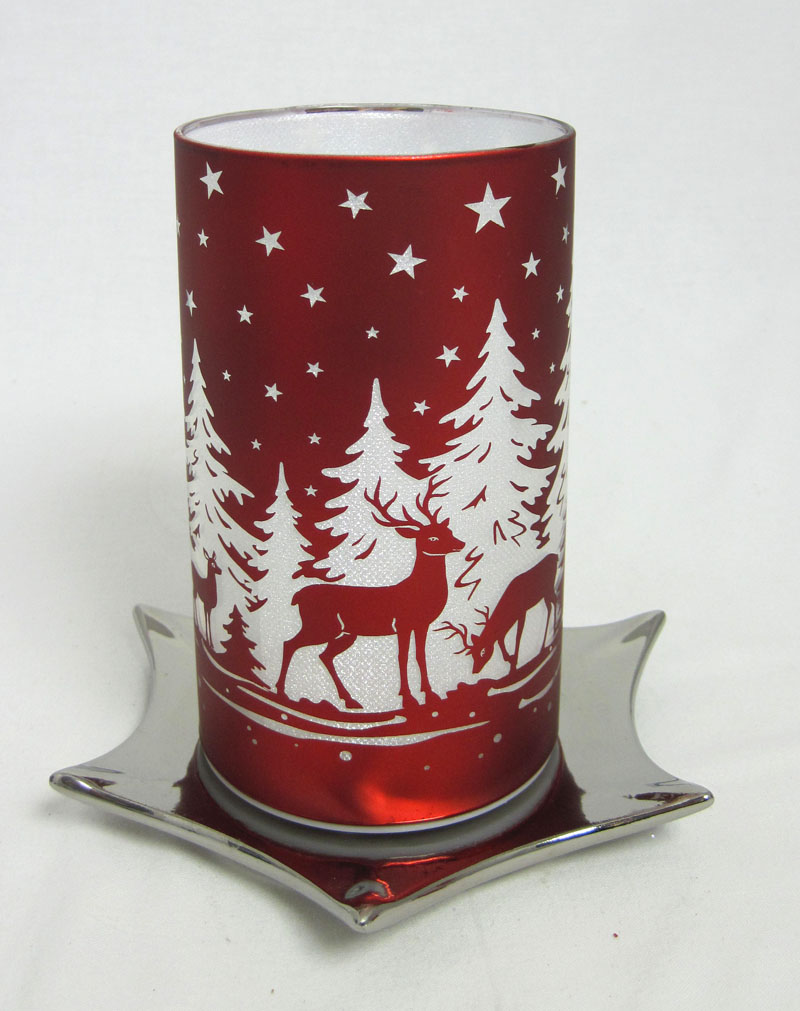 glas_twinkle_nr-_2_red LED Deko-Licht Leuchte Glas medium Nr.2* Rot, Tiere im Wald, LED+Timer