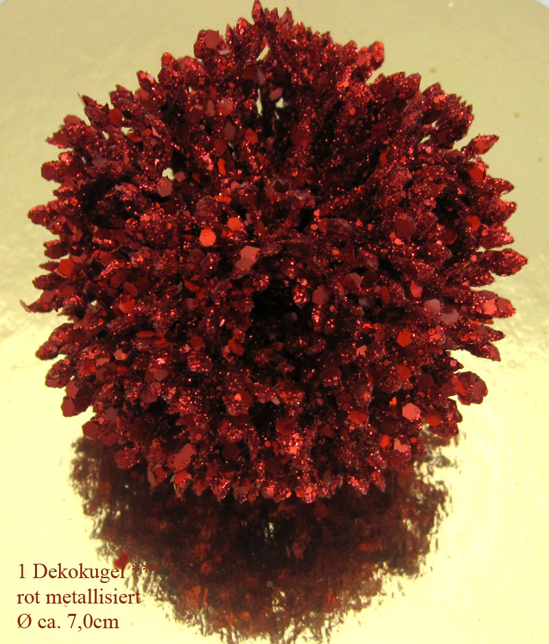 1 Dekokugel metallisiert mit Pailetten rot ca. 7 cm