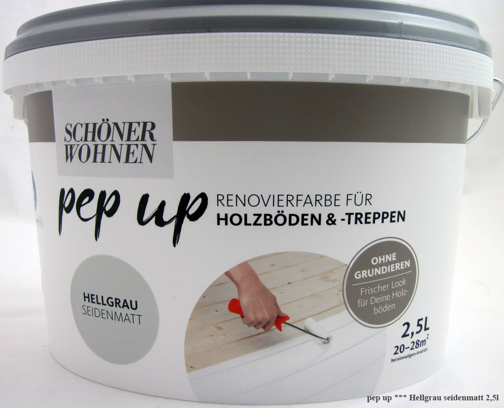 Pep up Renovierfarbe für Holzböden und -treppen Hellgrau seidenmatt 2,5l