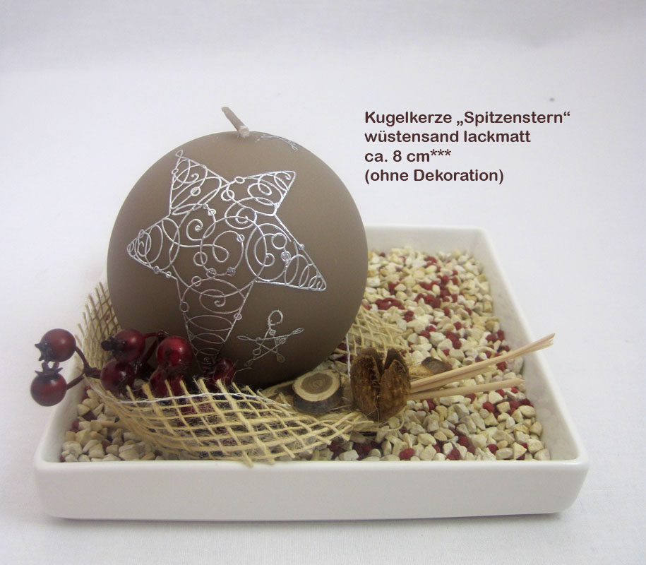 Kugelkerze "Spitzenstern" wüstensand ca. 8 cm