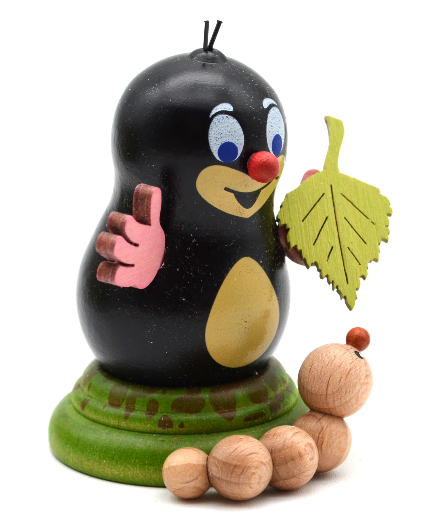 Maulwurf "Lene" mit Blatt ca. 7 cm hoch