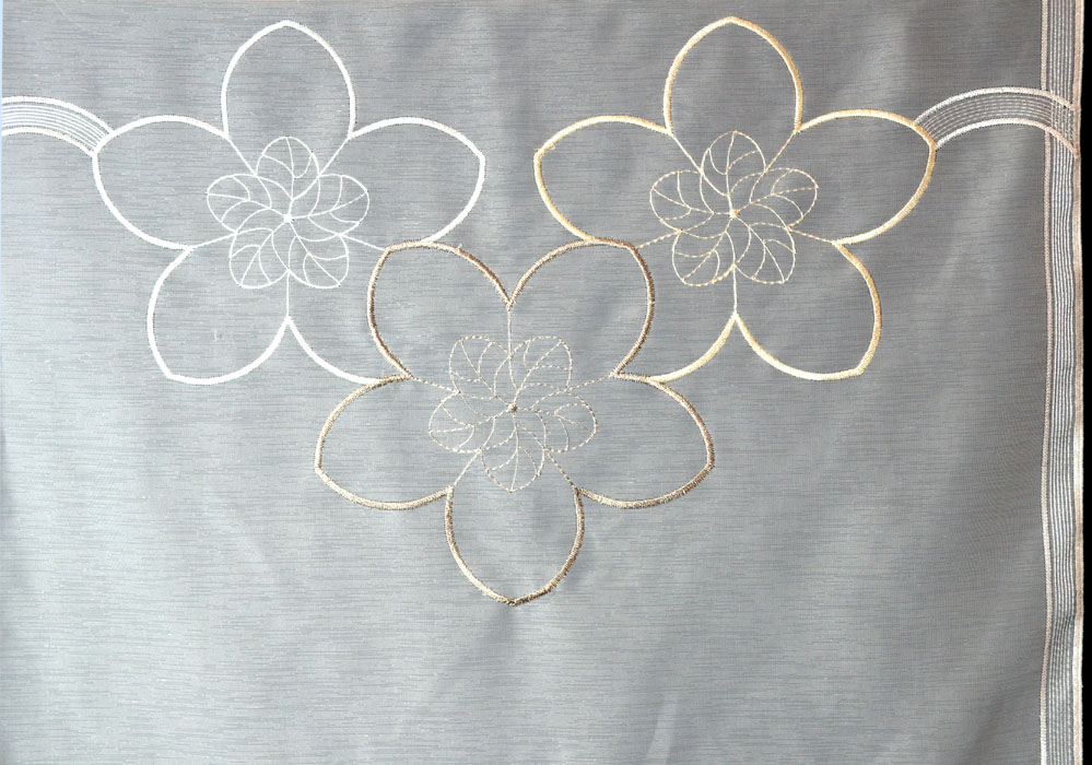 Fläche Gardine Stickerei weiß-beige-braun Blume 60 cm breit Meterware