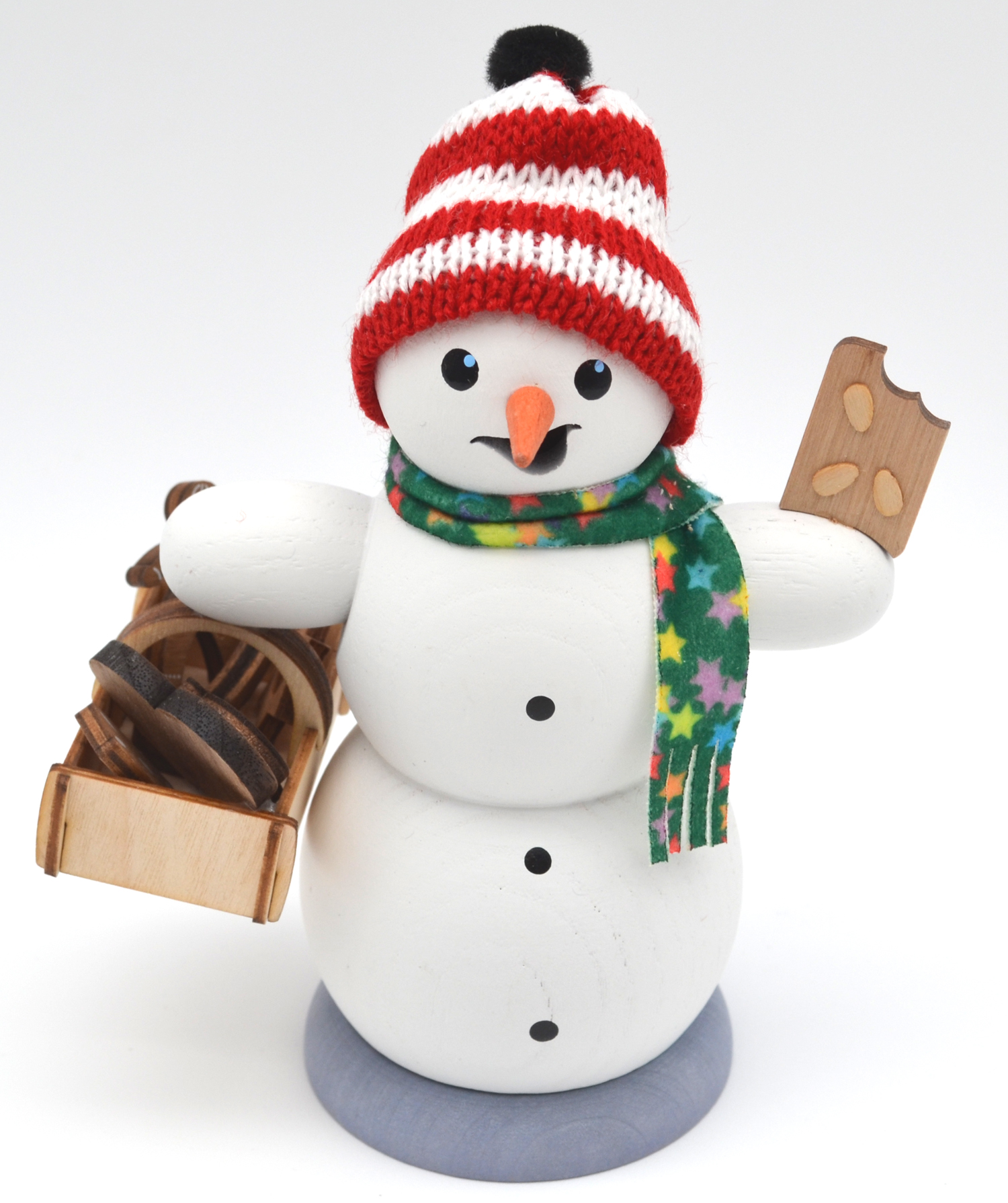 Rauchfigur Schneemann mit Lebkuchenkorb Holz bunt ca.13 cm