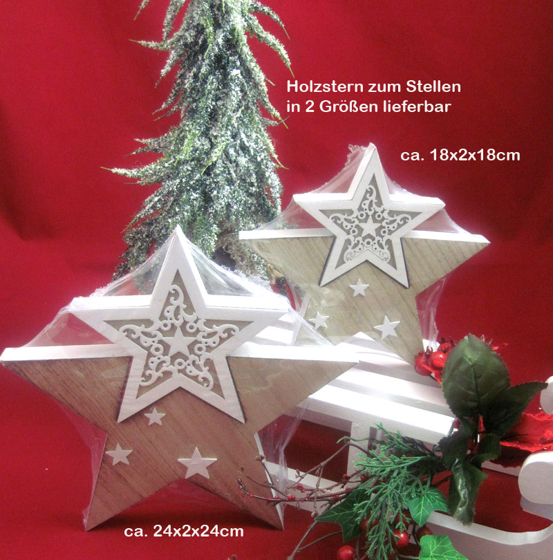 Holz-Deko-Stern - 2-teilig natur-weiß, ca. 24 x 2 x 24 cm