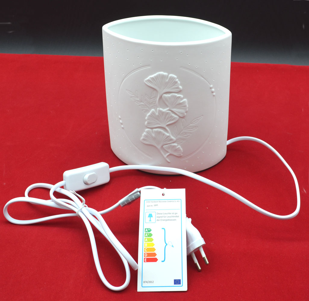 Porzellan-Lampe Ellipse "Ginkgomotiv" weiß ca.20,5 x 17 x 10 cm (H/B/T)