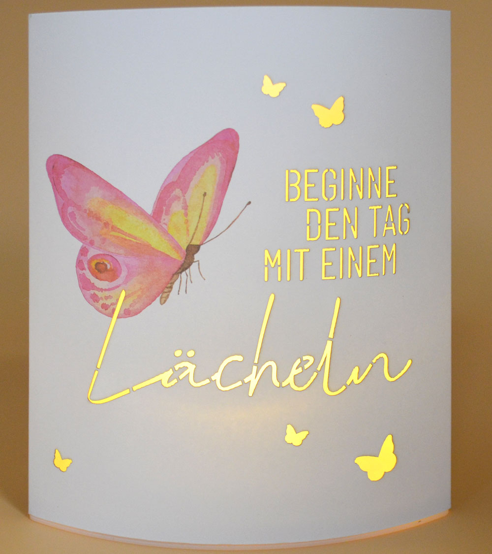 LED-Laterne Poesielicht Lächeln zum Stehen oder Hängen mit Timer 16x13,x5 cm 