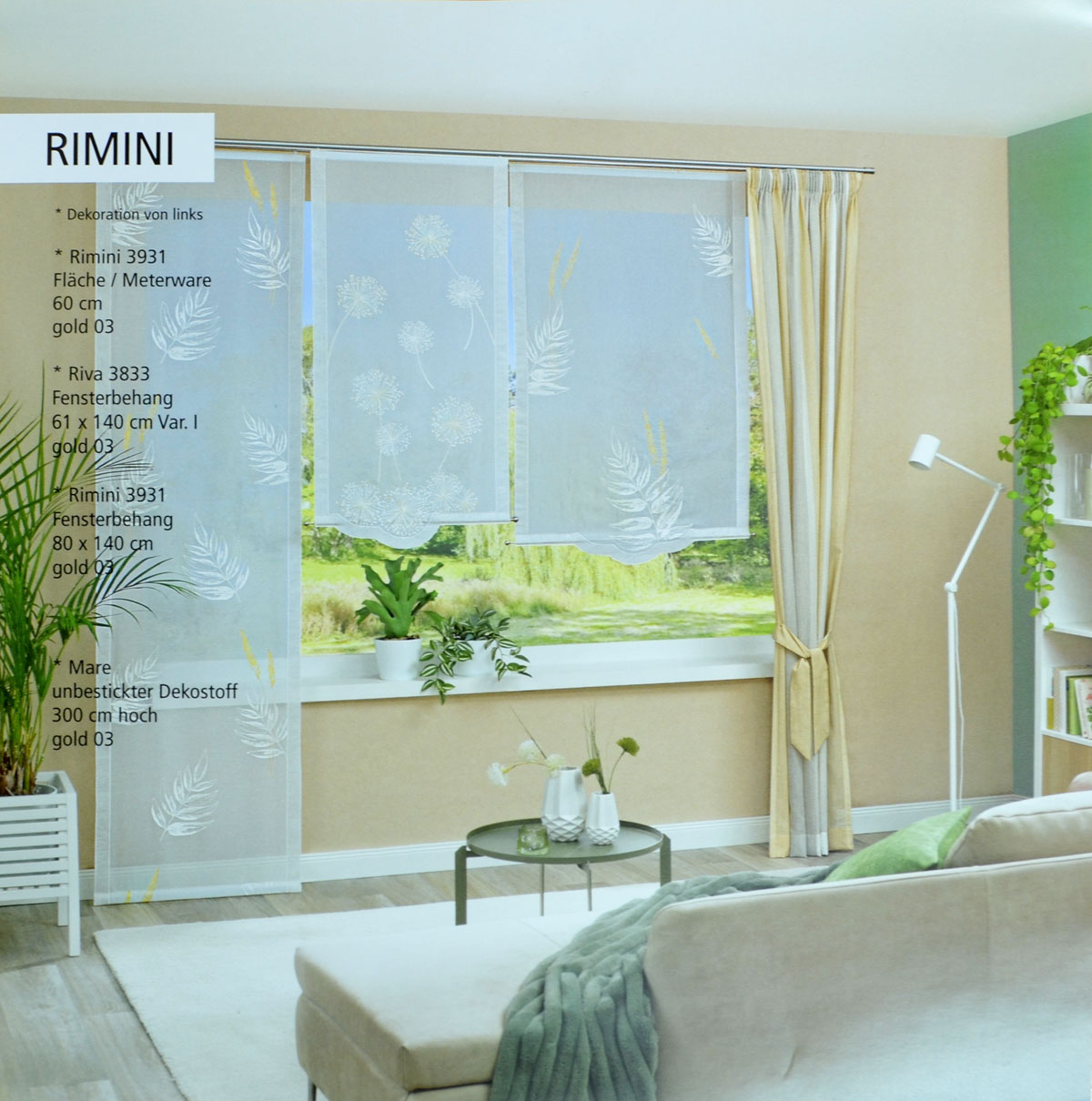 Fensterbehang "Rimini" bestickt Fb.03 Gold 80 x 140 cm BxH mittig 