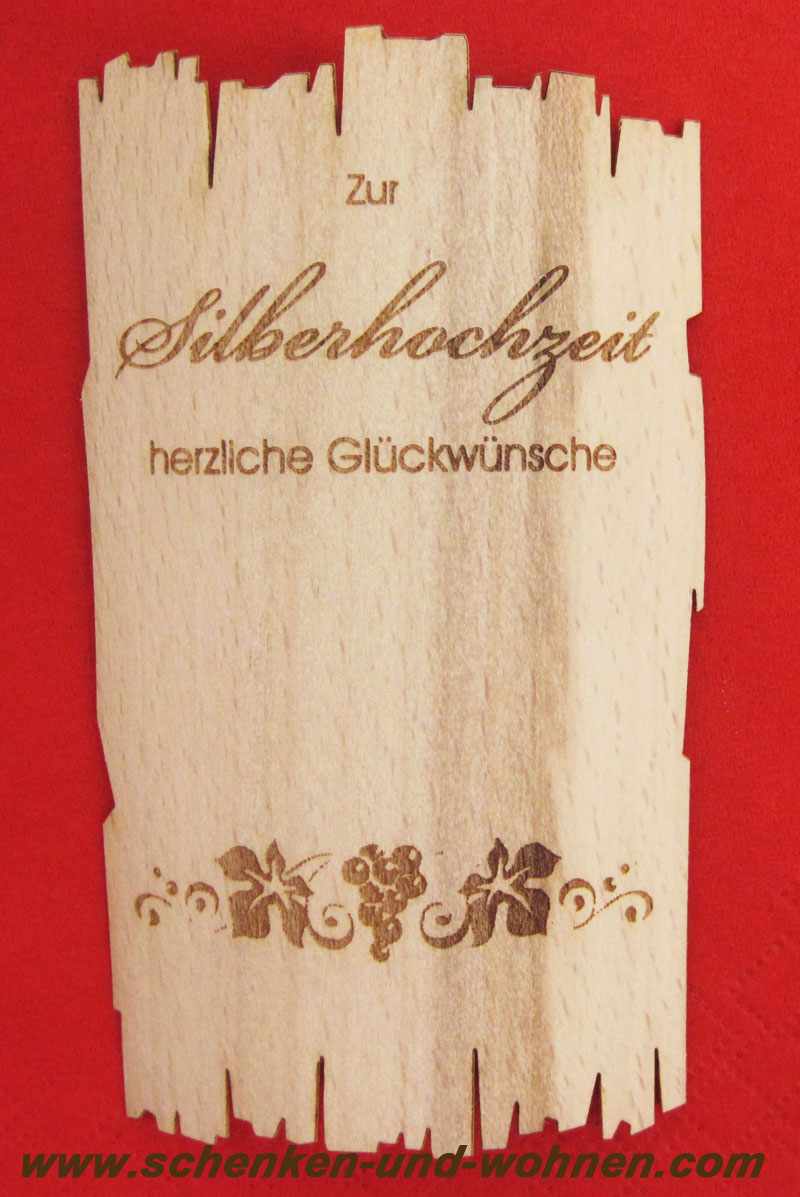 Flaschenetikett - Echtholzfurnier - Zur Silbernen Hochzeit - selbstklebend