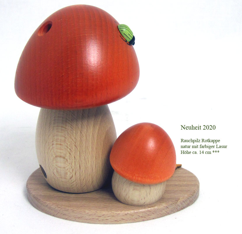 36001_rotkappe_rauchfigur_14cm_d2 Rauchpilz Rotkappe natur mit farbiger Lasur ca. 14 cm - Neu 2020